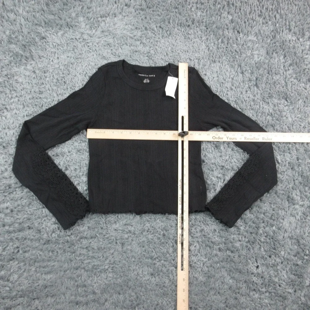 American Eagle Outfitters Shirt Womens Medium Black Ribbed Lace Long Sleeve NWT